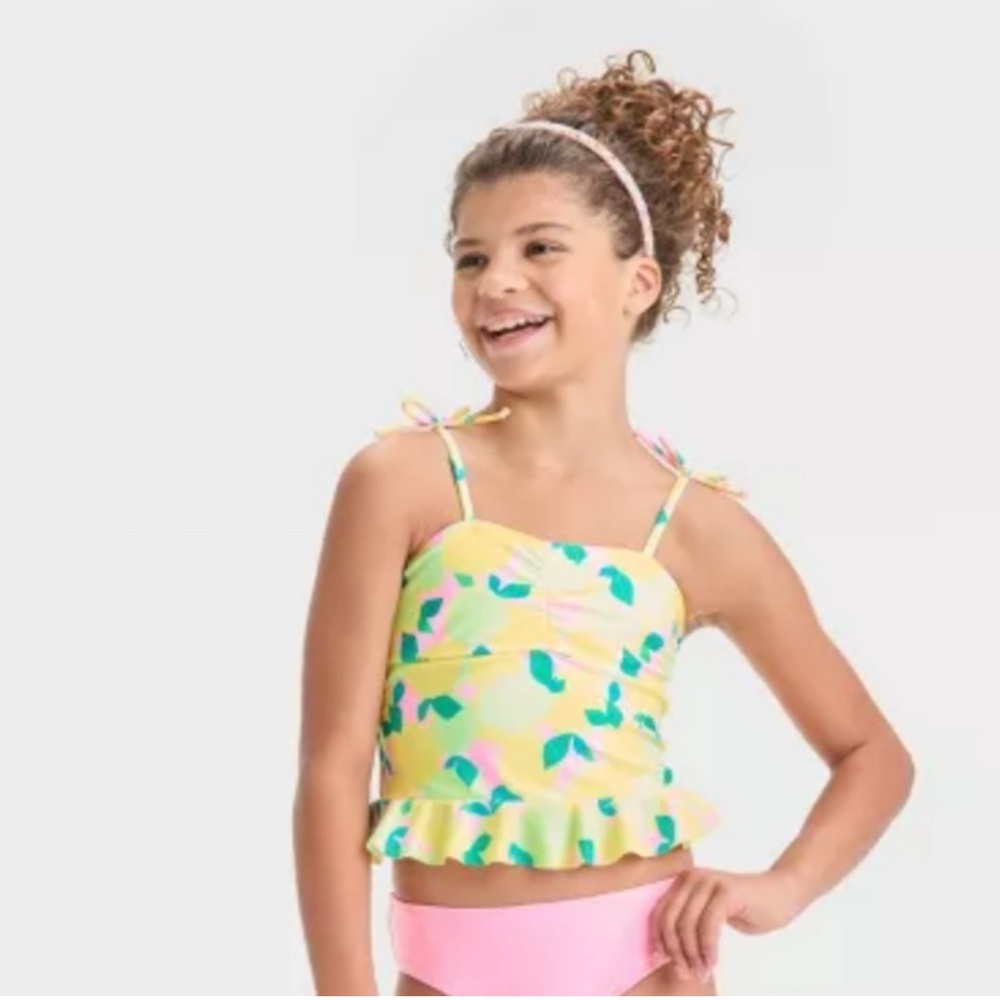 Cat & Jack Pink and Yellow Lemon Tankini Set Girls 14 / XL